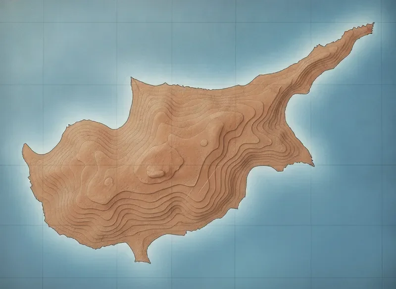 מפת אטלס קרקעות קפריסין עם קווי גובה טופוגרפיים